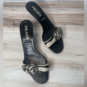 Prada Women's Black and White Slide Sandals